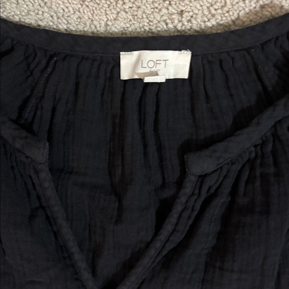 LOFT Charcoal V-Neck Blouse - Picture 2 of 3